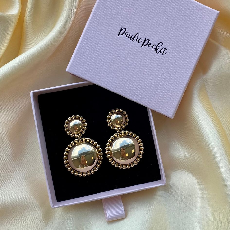 Double Shiny Earrings - Gold - Gift Box - Paulie Pocket