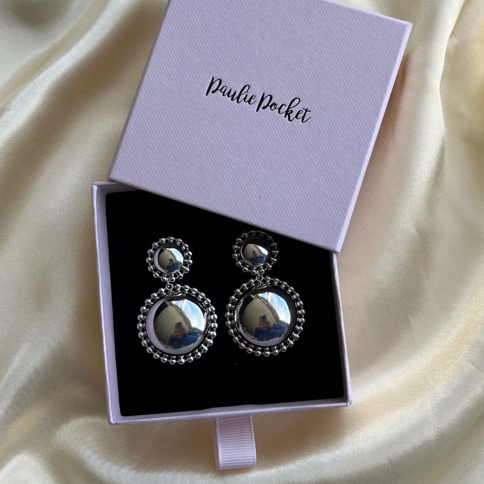 Double Shiny Earrings - Silver - Gift Box - Paulie Pocket