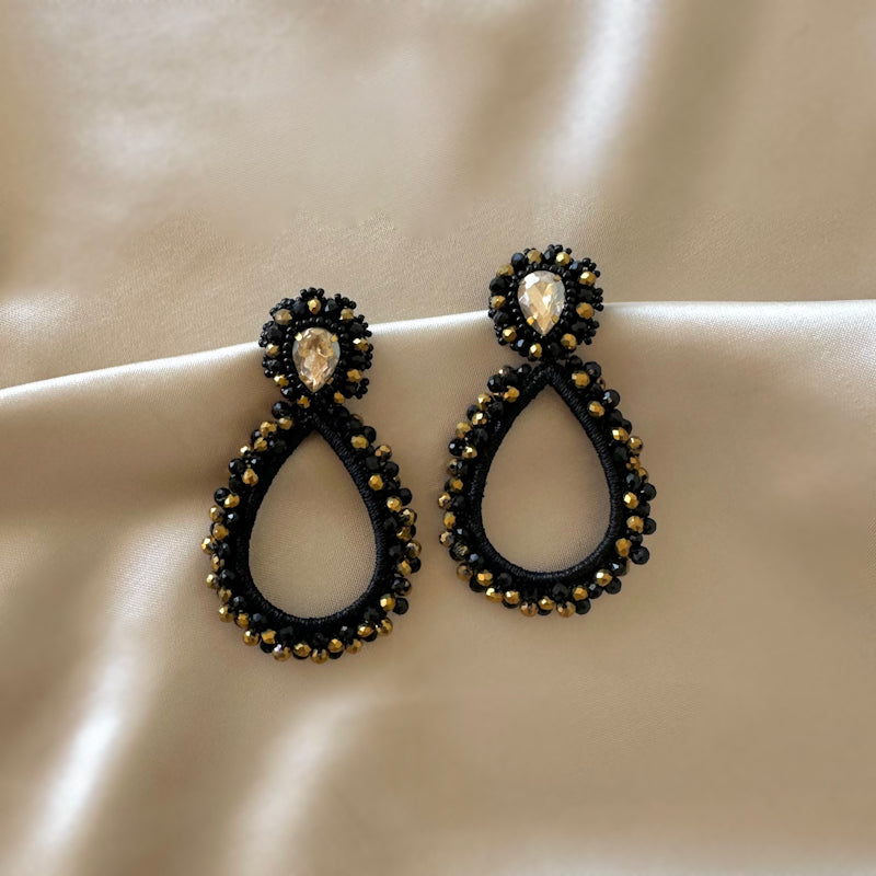 Grande Lauren Stone Earrings - Black Gold - Satin - Paulie Pocket