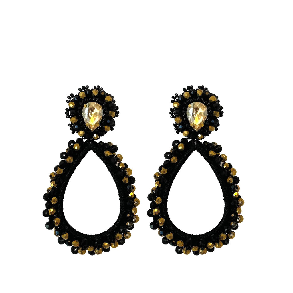Grande Lauren Stone Earrings - Black Gold - Paulie Pocket