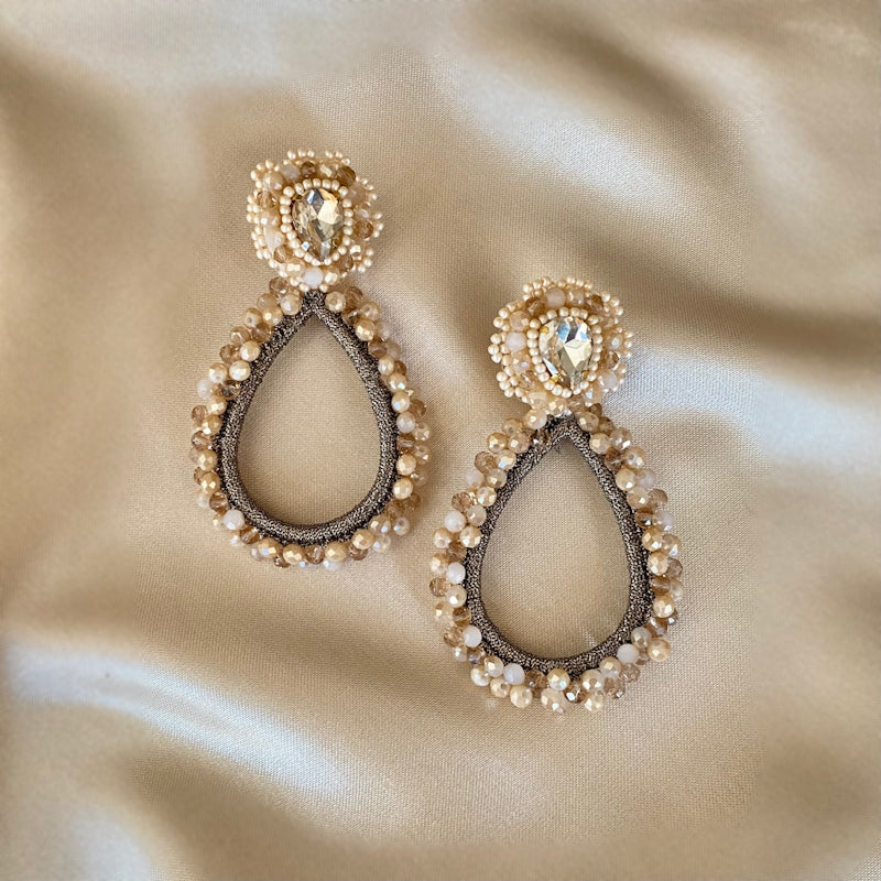 Grande Lauren Stone Earrings - Champagne - Satin - Paulie Pocket
