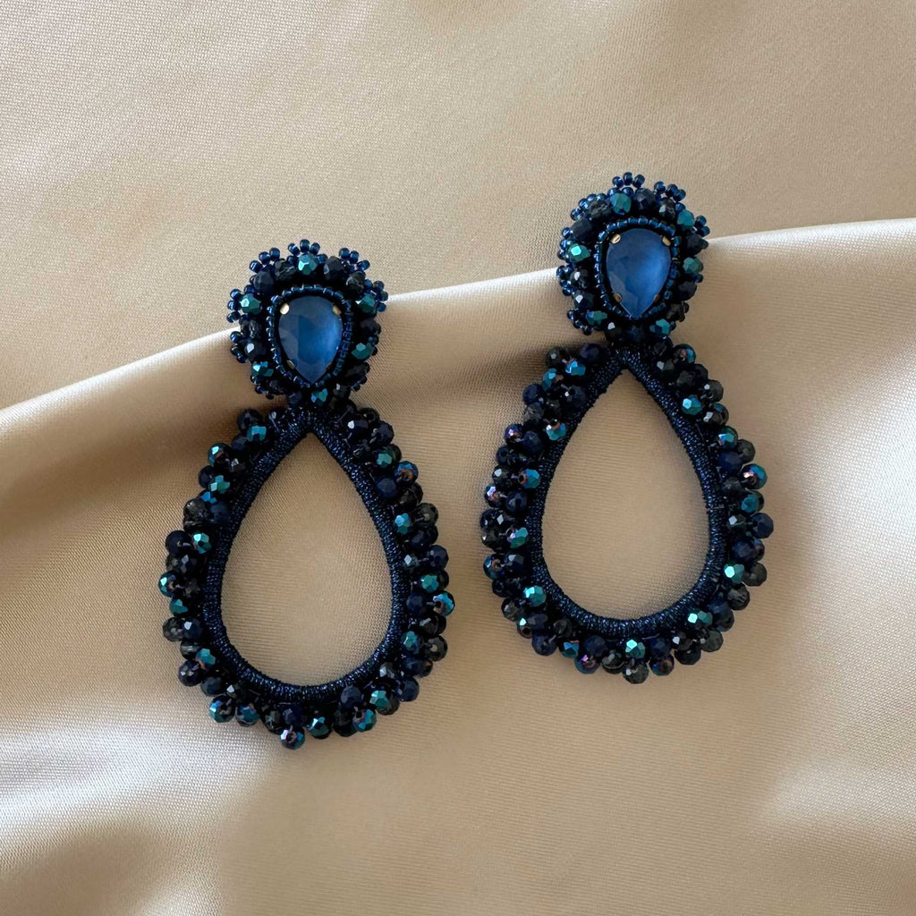 Grande Lauren Stone Earrings - Dark Blue - Satin - Paulie Pocket