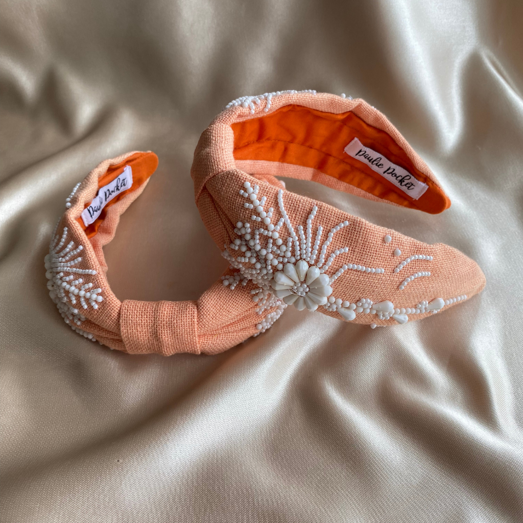 Linen Headband - Peach - Satin - Paulie Pocket