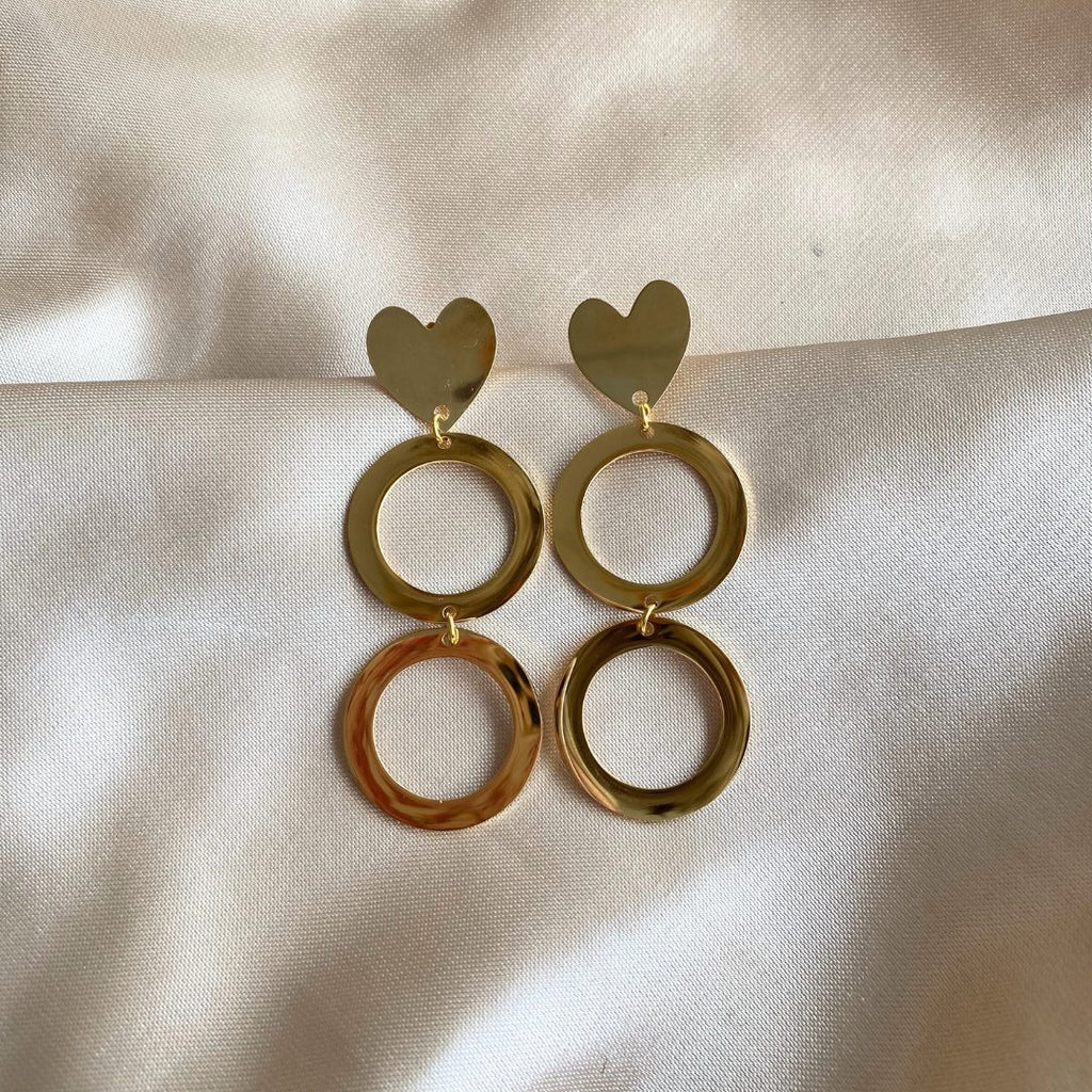 Hearts Double Gold Earrings - Satin - Paulie Pocket