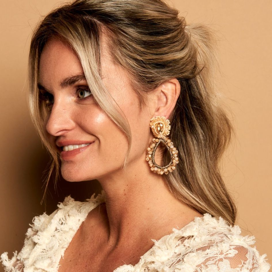Lauren Stone Earrings - Champagne - Model - Paulie Pocket
