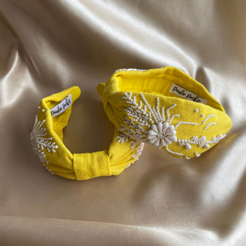 Linen Headband - Yellow - Satin - Paulie Pocket