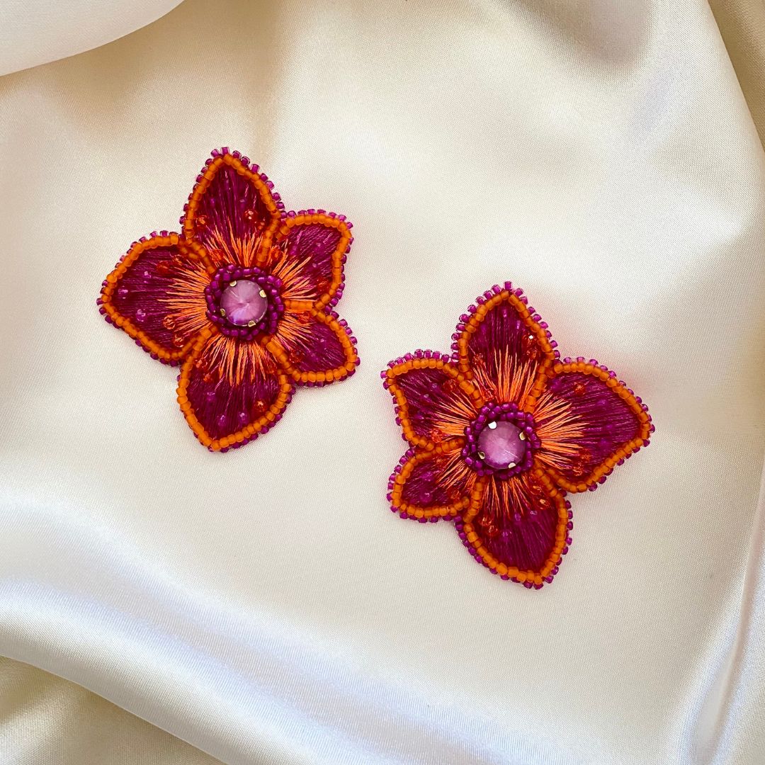 Paradise Earrings - Fuchsia Orange | Bloemen oorbellen | Paulie