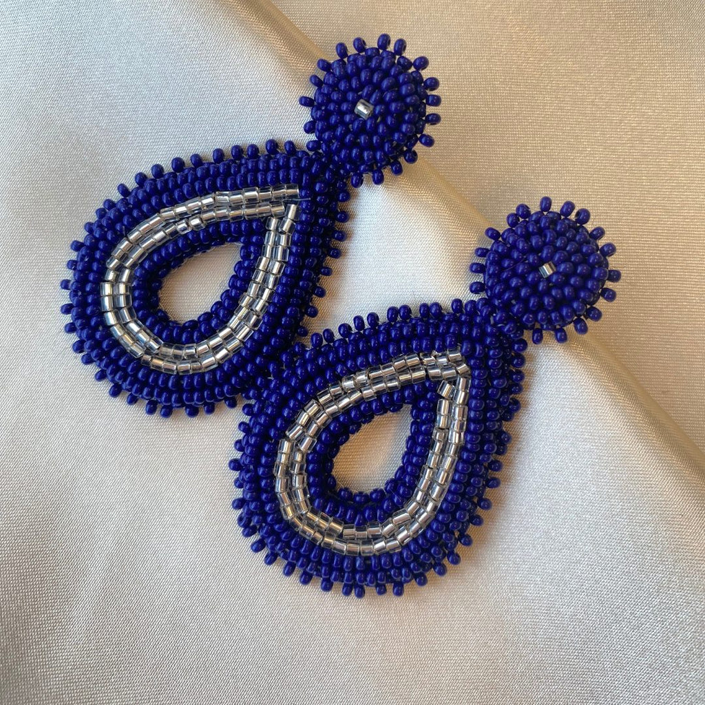 Small Beads Earrings - Blue Silver - Satin - Paulie Pocket