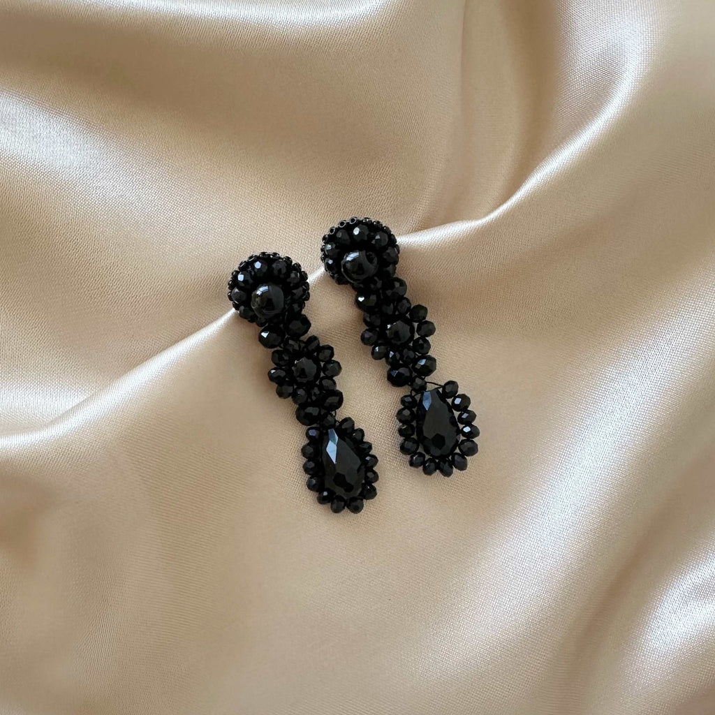 Small Dahlia Earrings - Black - Satin - Paulie Pocket