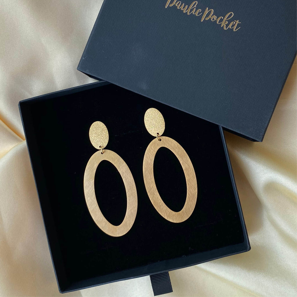 Gold Statement Earrings - Oval - Gift Box - Paulie Pocket