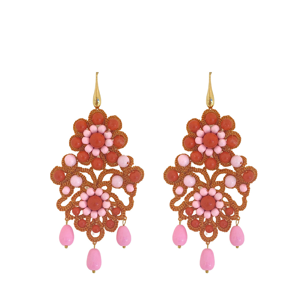 Lacy Statement Earrings - Orange Pink - Paulie Pocket