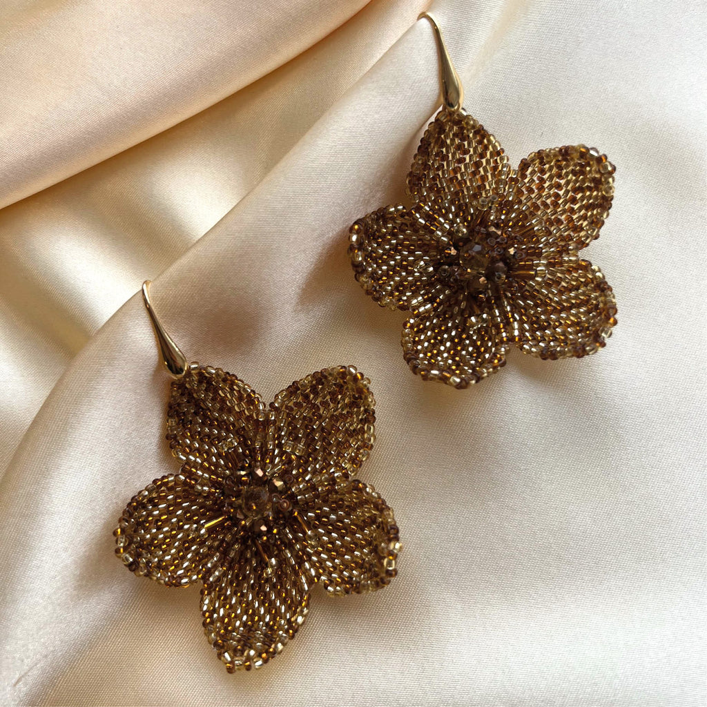 Poppy Flower Earrings - Gold - Satin - Paulie Pocket