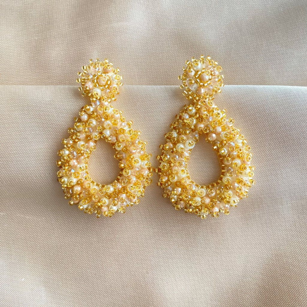 Small Drops Beads Earrings - Beige - Satin - Paulie Pocket