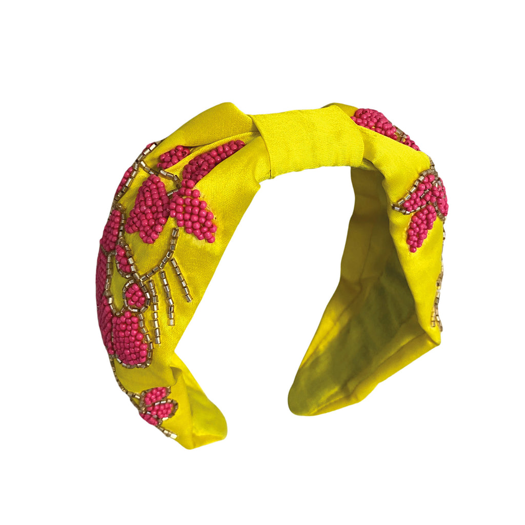 Satin Headband - Yellow Fuchsia - Zijkant - Paulie Pocket