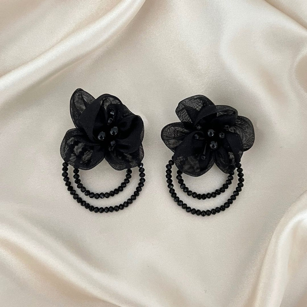 Black Flower Earrings - Satin - Paulie Pocket