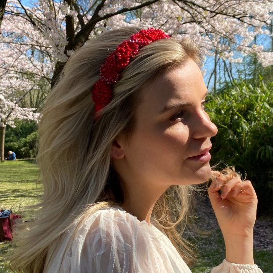 Bloom Headband - Red - Model - Paulie Pocket