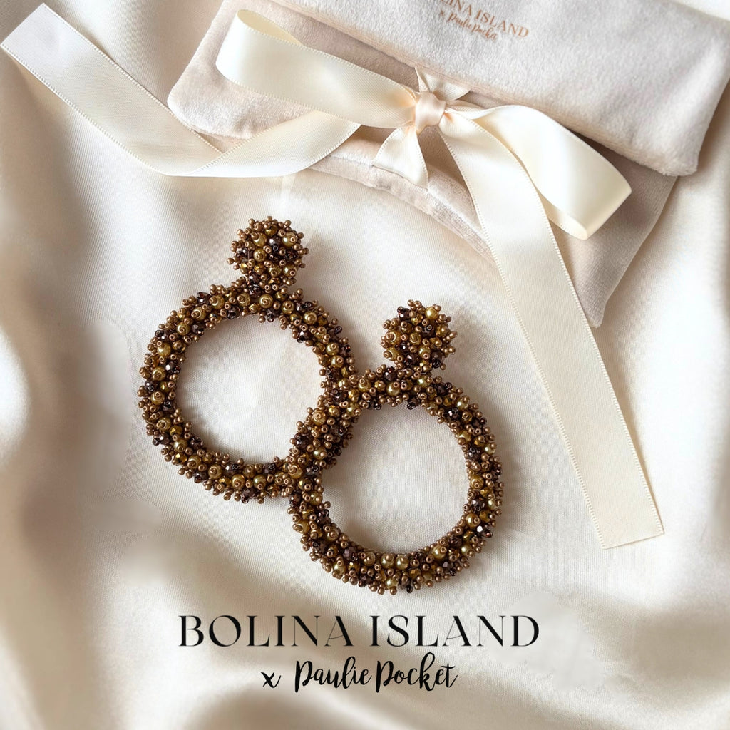 Beaded Hoops Earrings - Brown Gold