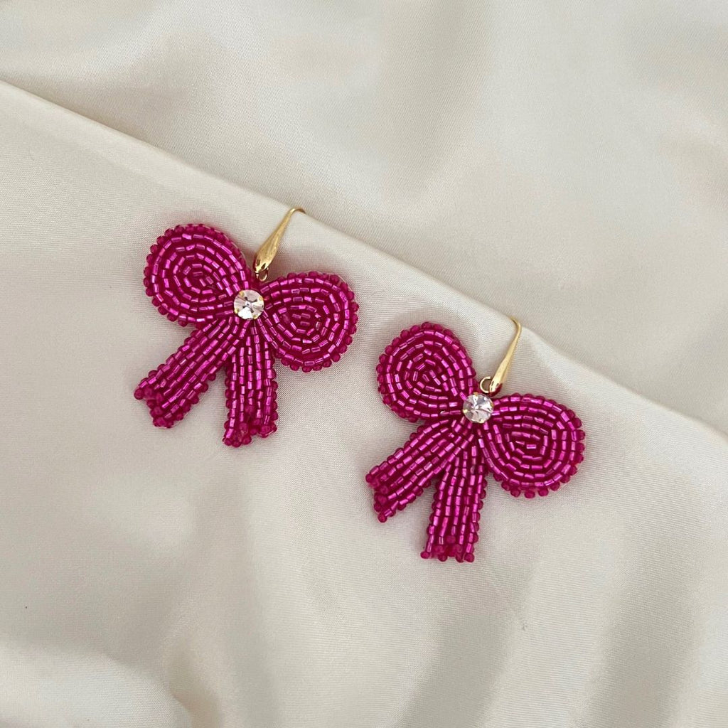 Bow Earrings - Fuchsia - Satin - Paulie Pocket