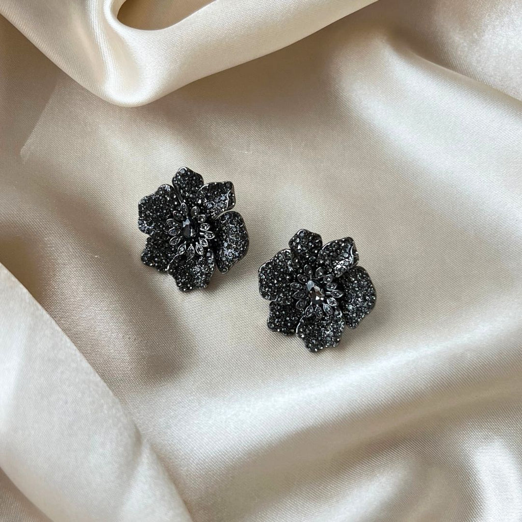 Brilliance Bloom Earrings - Black Diamond - Satin - Paulie Pocket