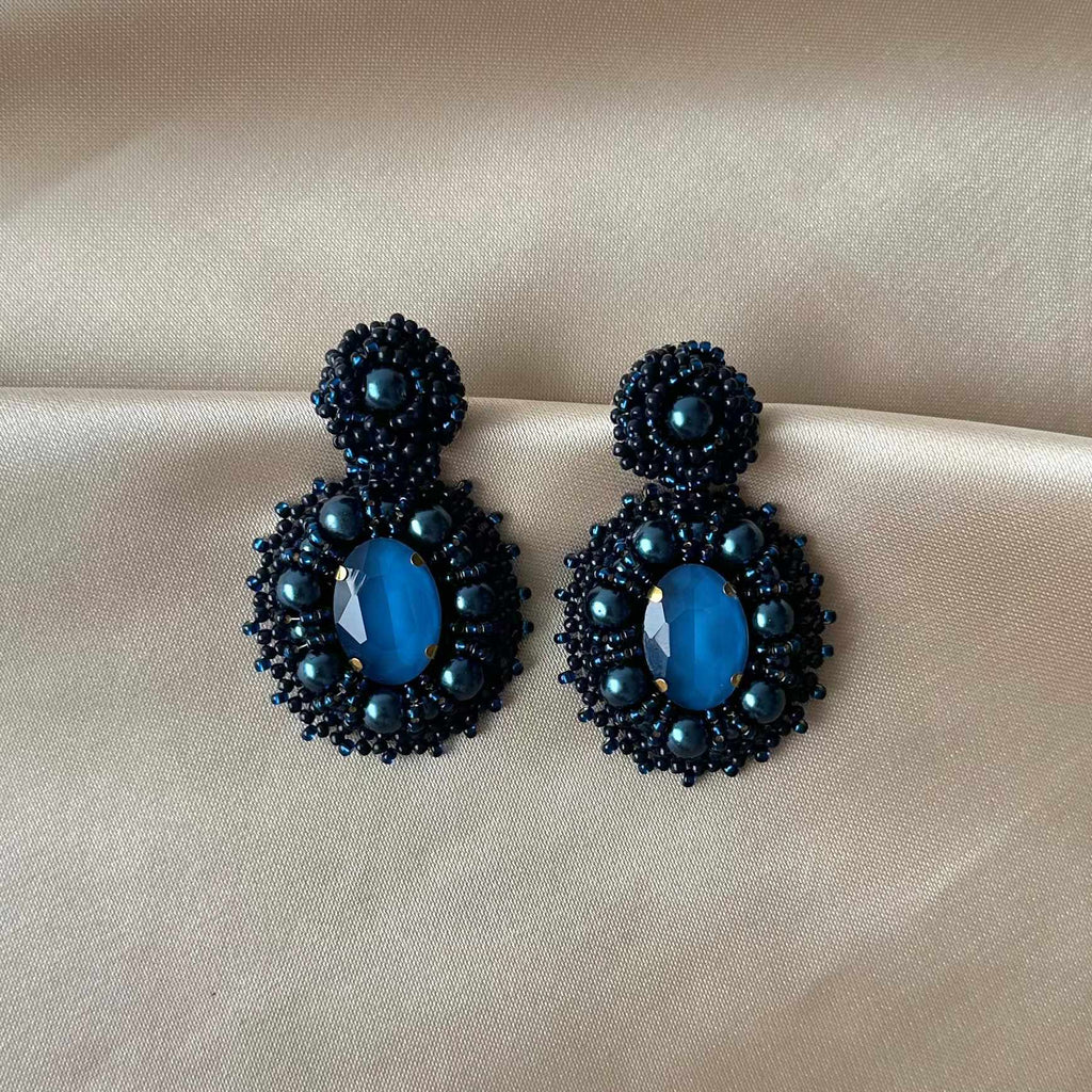 Celine Earrings - Dark Blue - Satin - Paulie Pocket