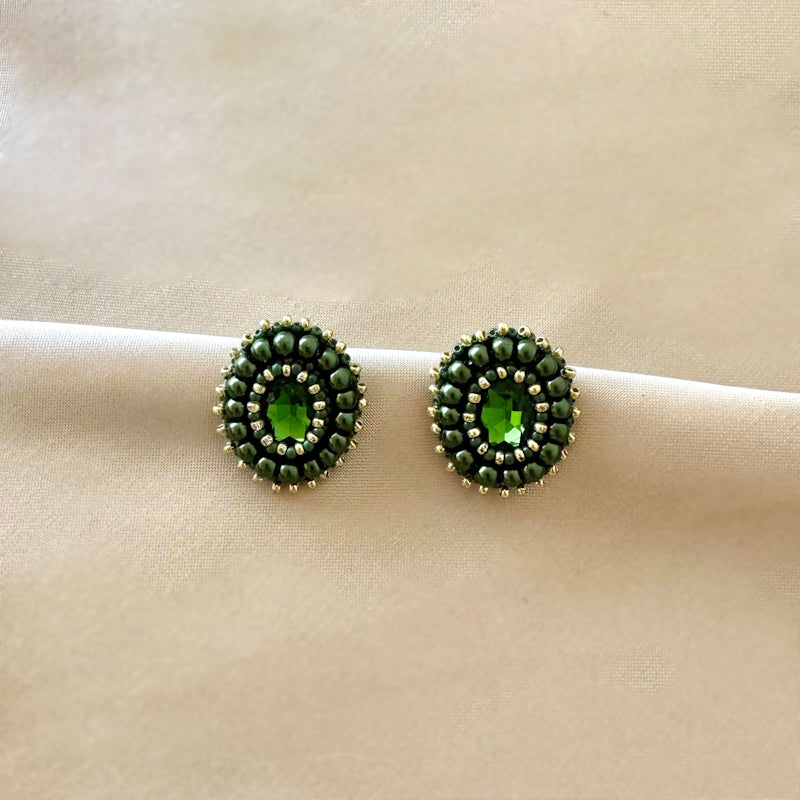 Claire Stone Earrings - Green - Satin - Paulie pocket