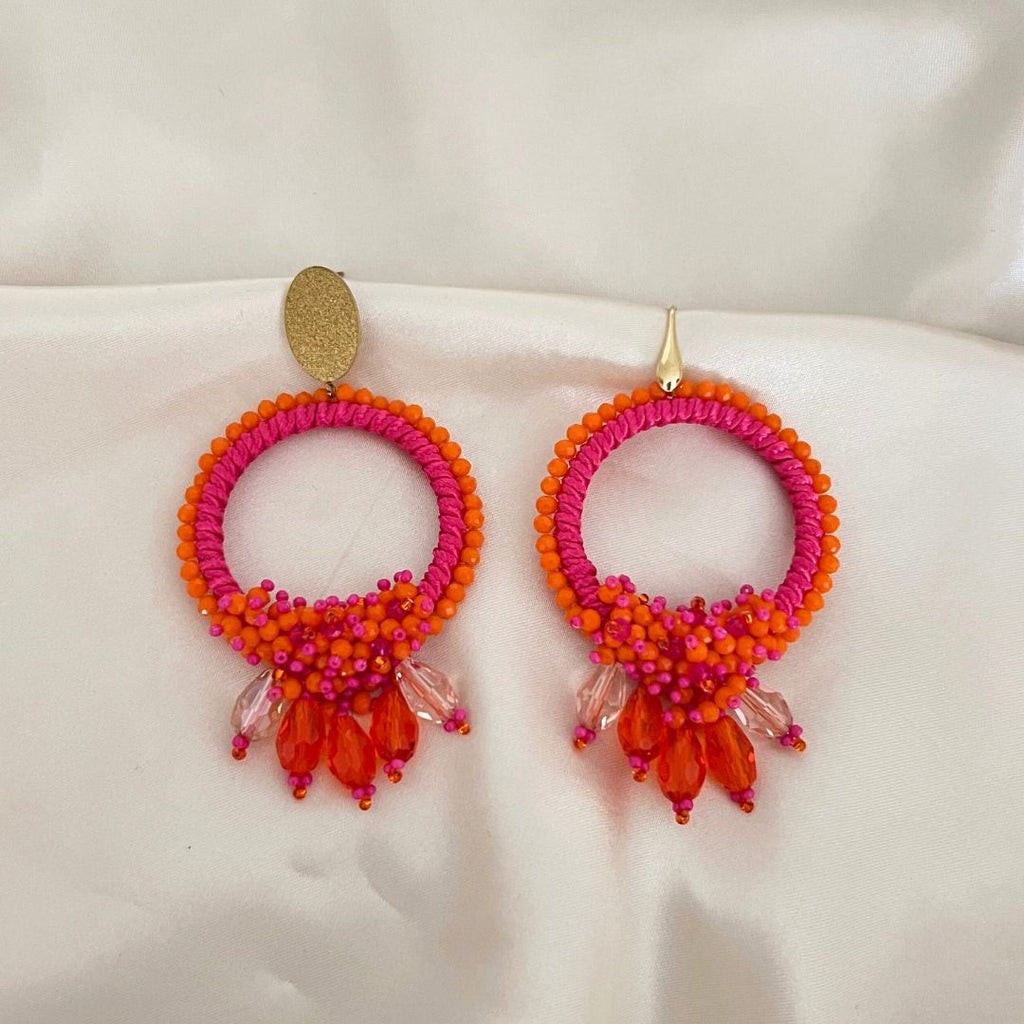 Dakota Earrings - Orange Fuchsia - Satin - Paulie Pocket