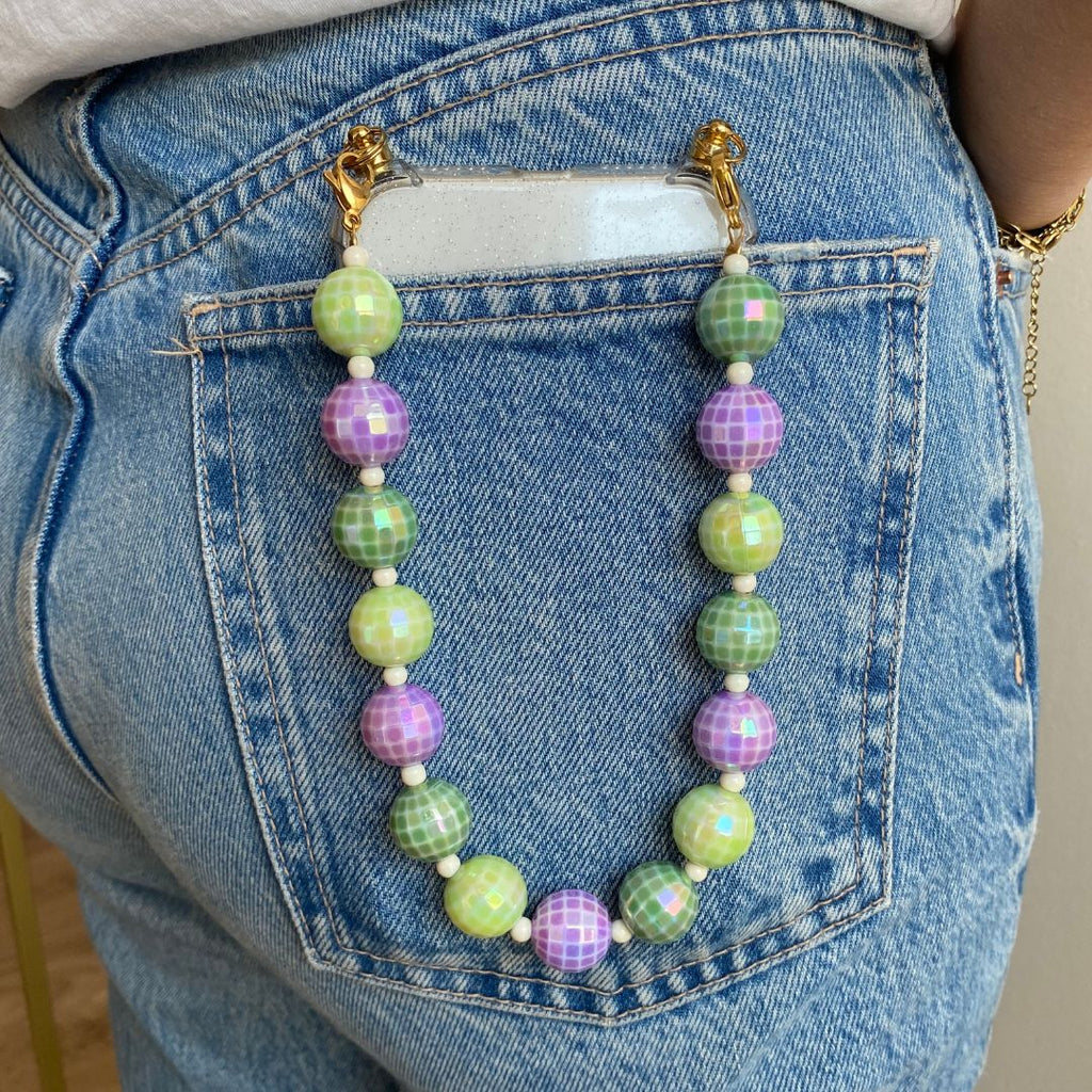 Disco Phone Cord - Green Lilac - Paulie Pocket1