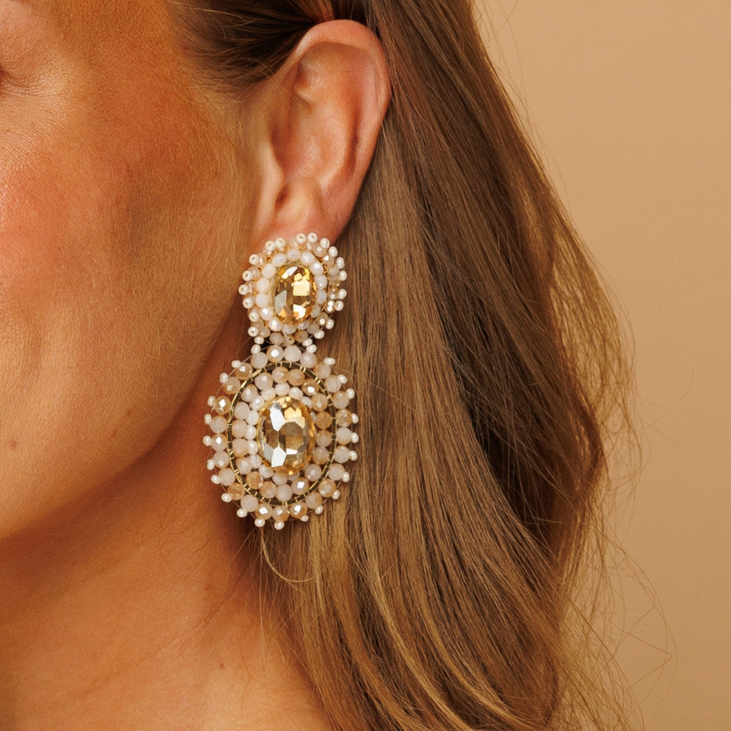 Double Luna Earrings - Beige