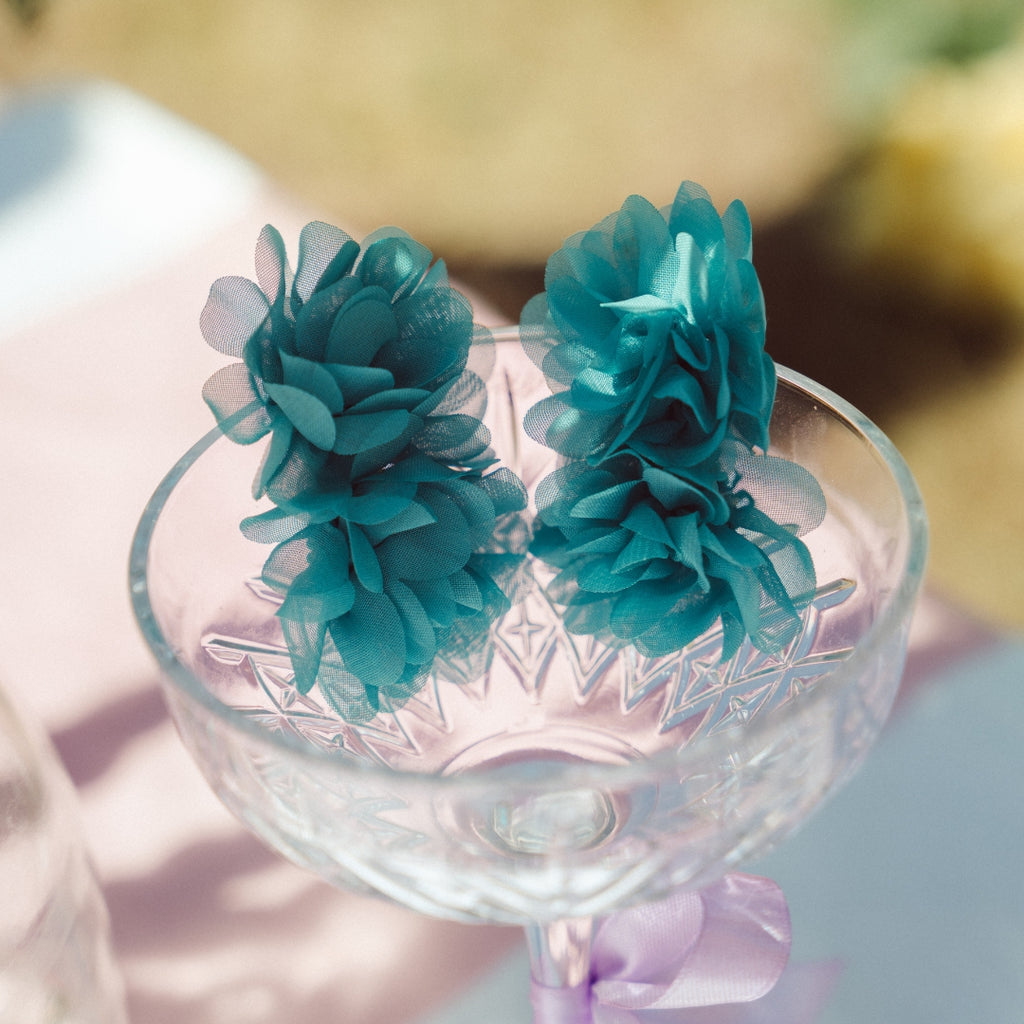 Double Petal Crush Earrings - Aqua