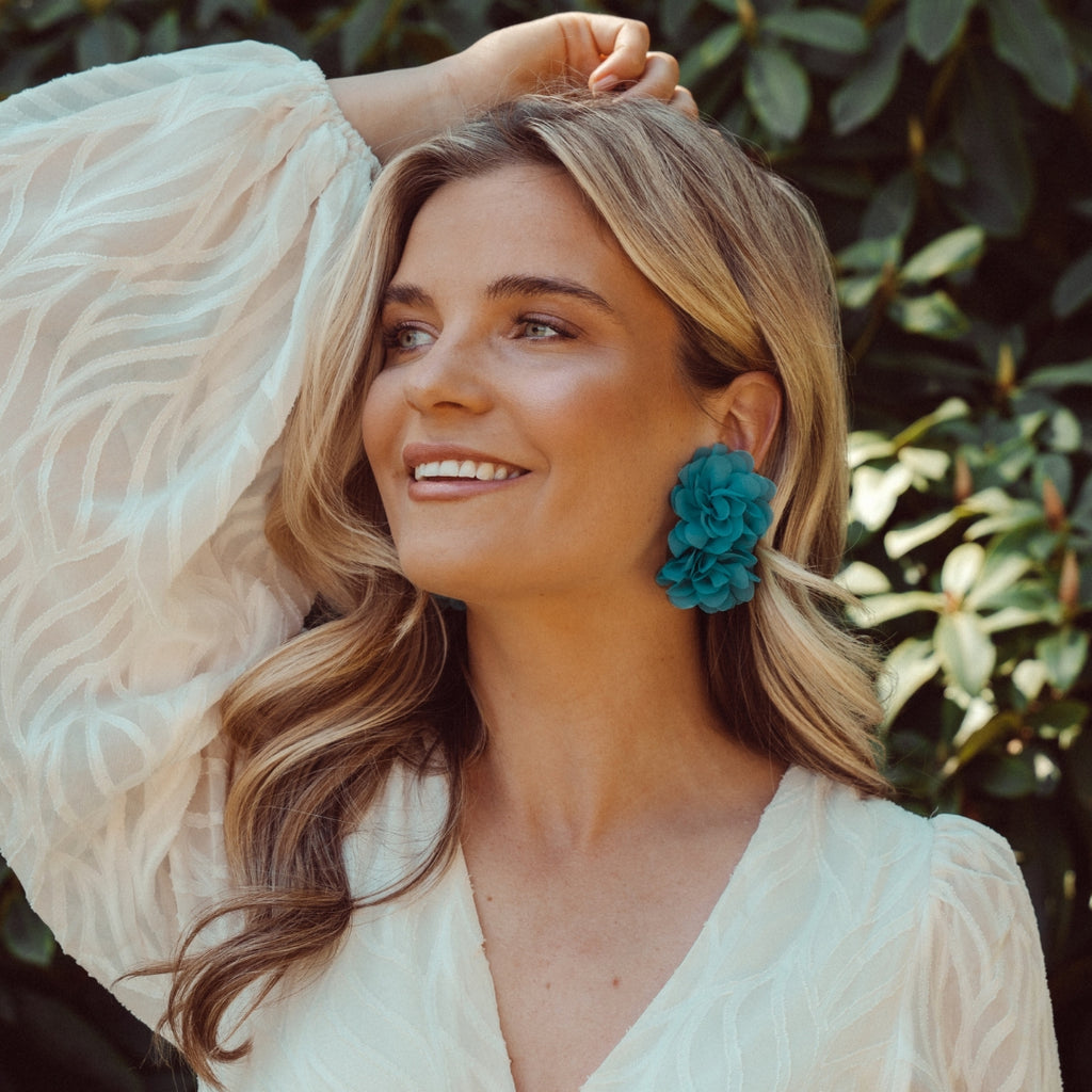 Double Petal Crush Earrings - Aqua