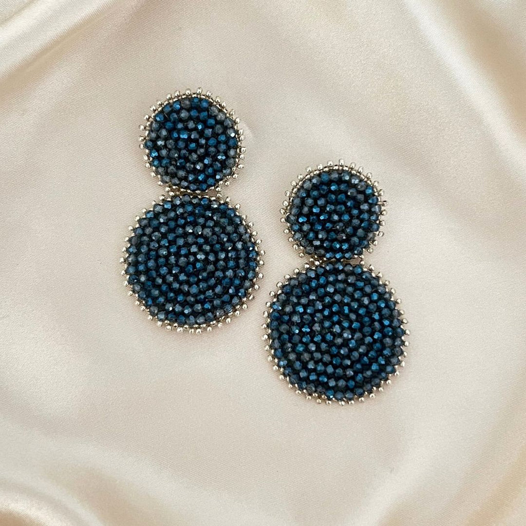 Double Beads Earrings - Blue Silver - Satin - Paulie Pocket