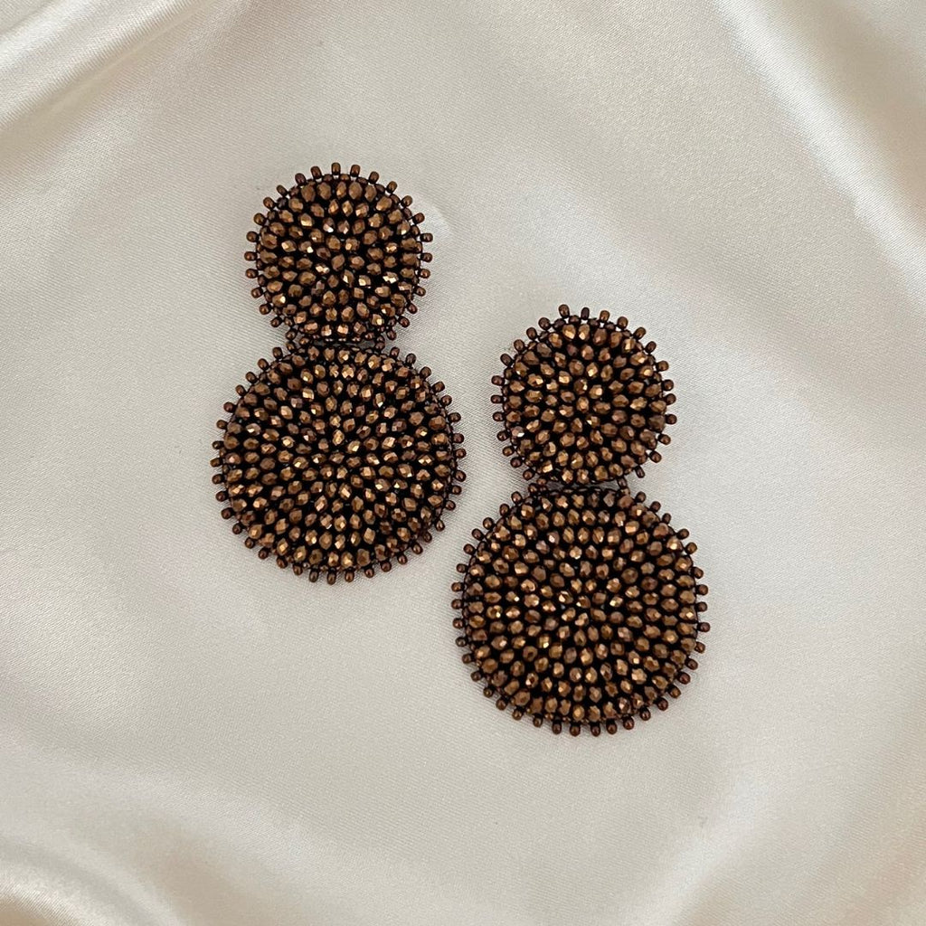 Double Beads Earrings - Brown - Satin - Paulie Pocket