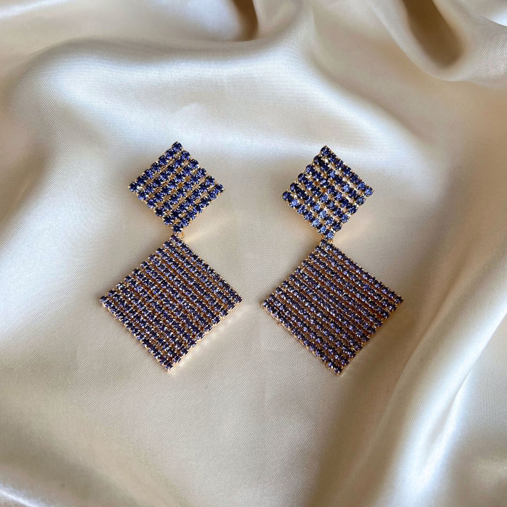 Double Square Strass Earrings - Lavender - Satin - Paulie Pocket
