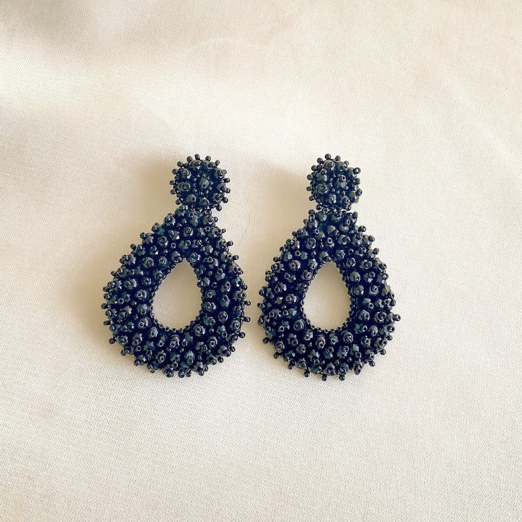 Drops Beads Earrings - Black - Satin - Paulie Pocket