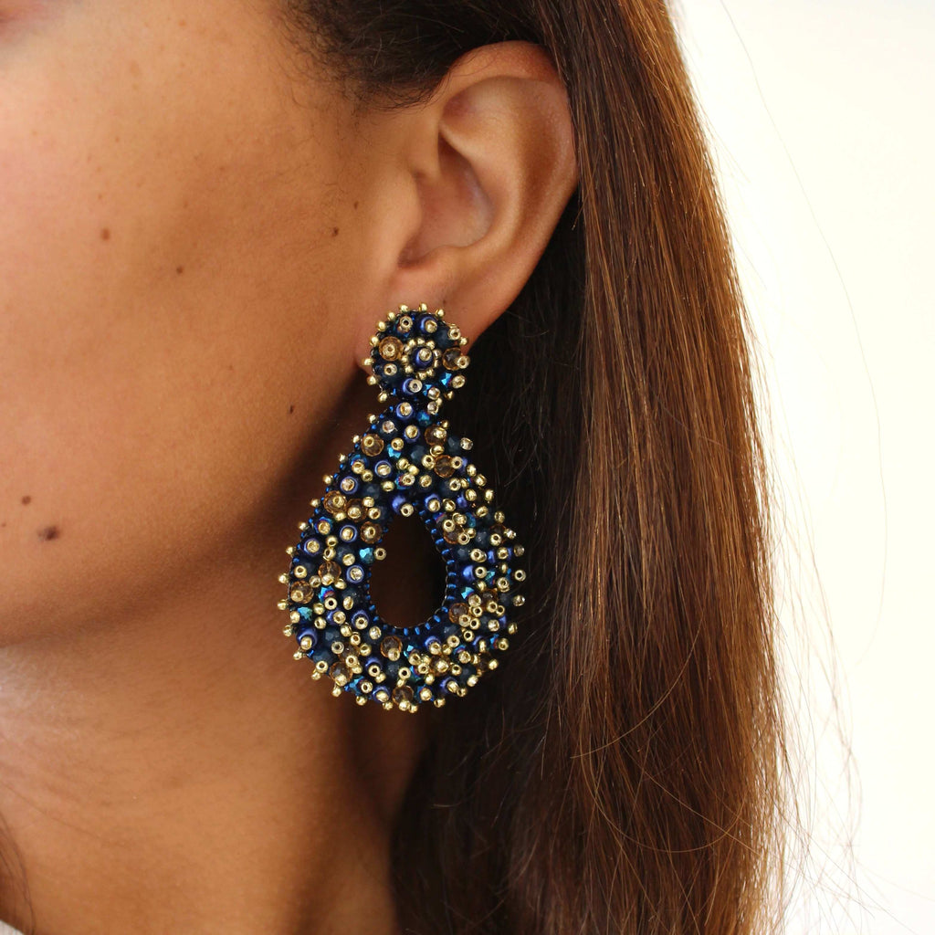 Drops Beads Earrings - Dark Blue - Oor - Paulie Pocket