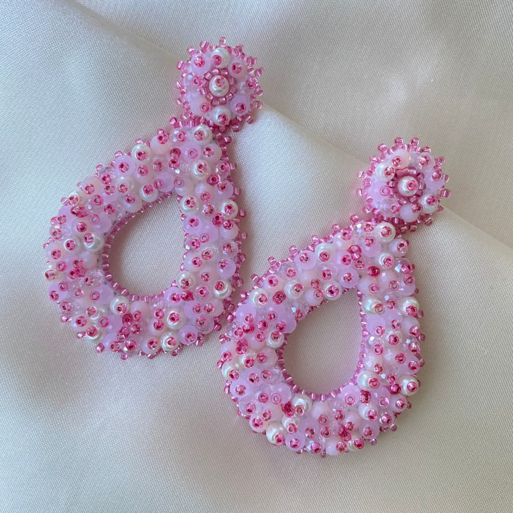 Drops Beads Earrings - Light Pink - Satin - Paulie Pocket
