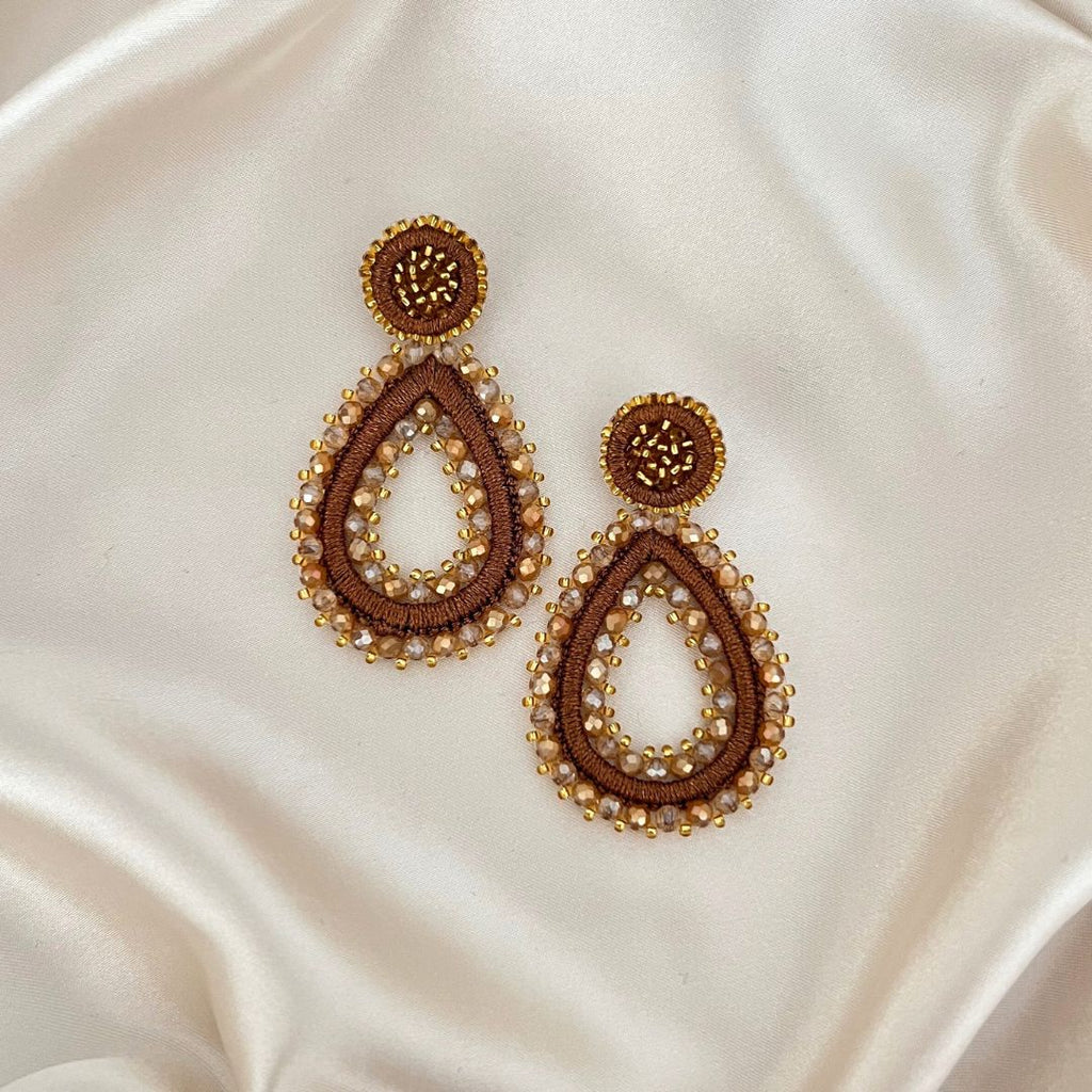 Drops Tarah Earrings - Brown Gold - Satin - Paulie Pocket