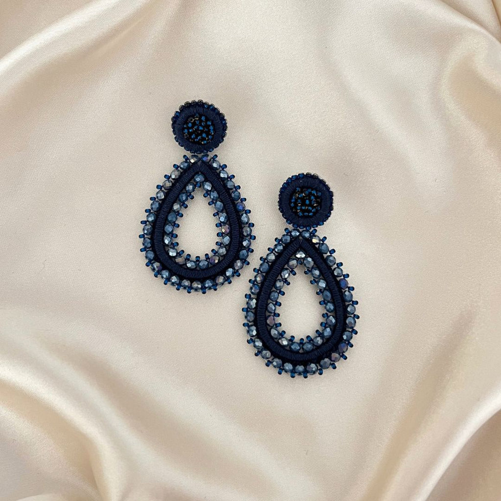 Drops Tarah Earrings - Dark Blue - Satin - Paulie Pocket