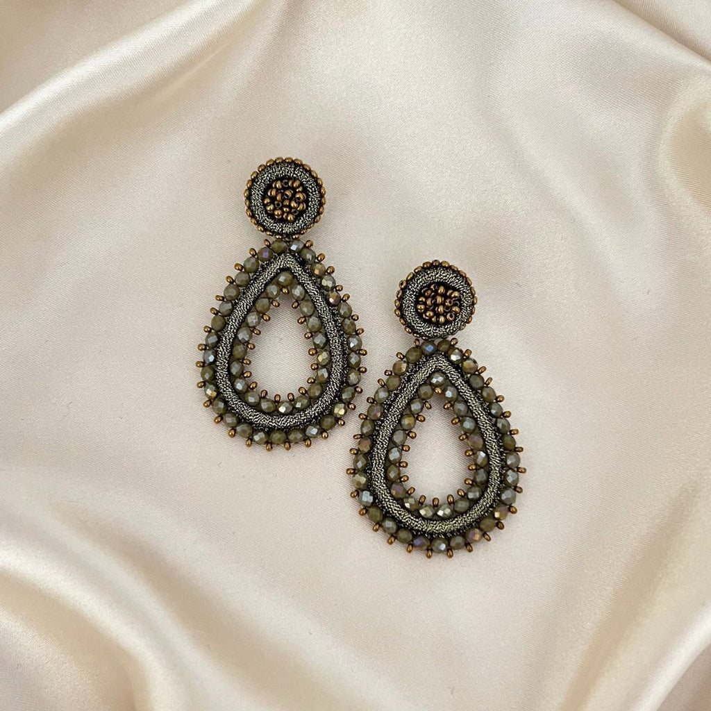 Drops Tarah Earrings - Olive Green - Satin - Paulie Pocket