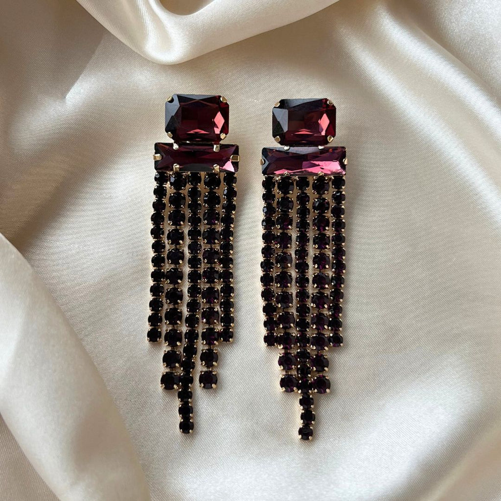 Elegant Strass Earrings - Burgundy