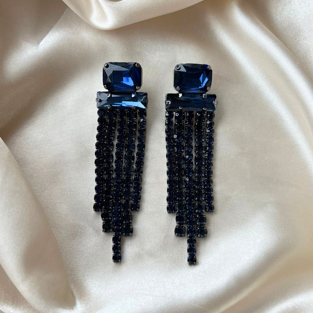 Elegant Strass Earrings - Dark Blue