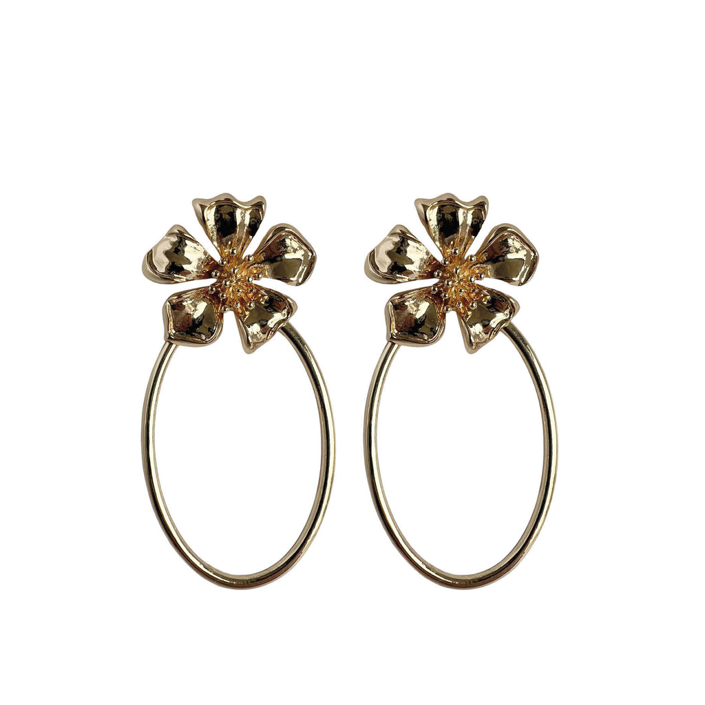 Flower Oval Hoops Earrings - Paulie Pocket