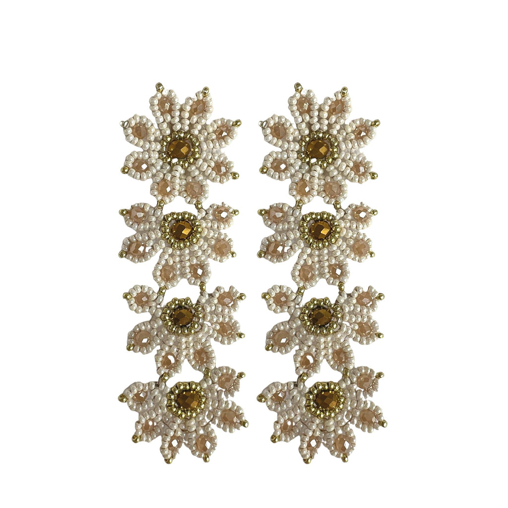 Flowery Statement Earrings - Beige Gold - Paulie Pocket