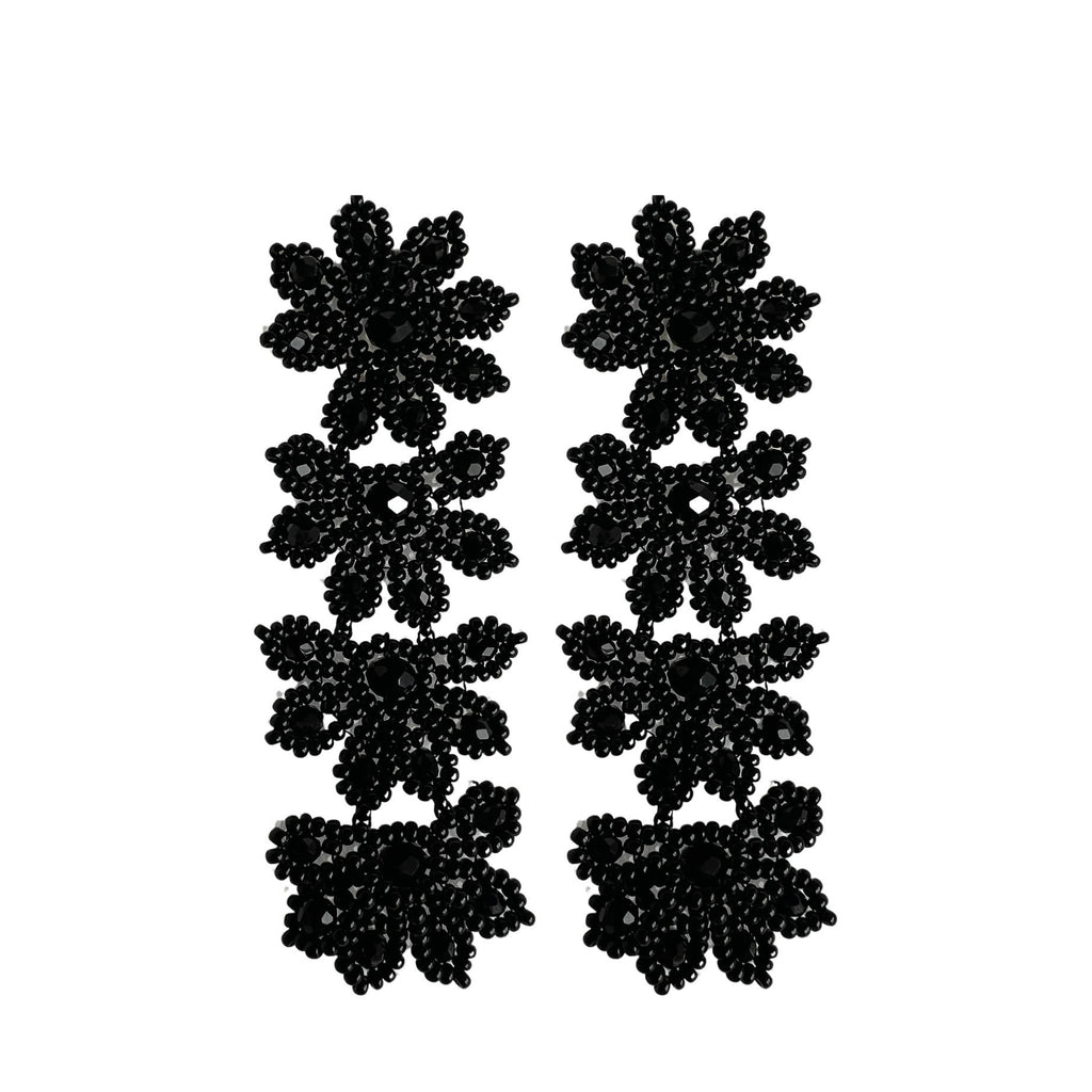 Flowery Statement Earrings - Black - Paulie Pocket