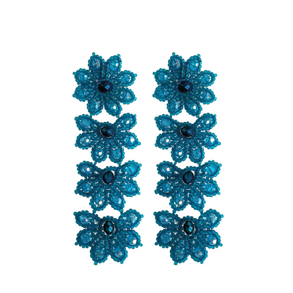 Flowery Statement Earrings - Blue - Paulie Pocket