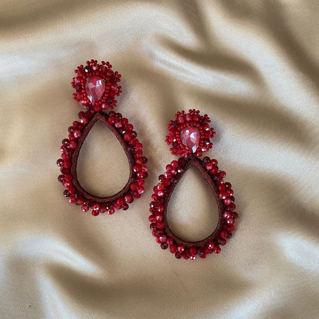 Grande Lauren Stone Earrings - Dark Red - Satin - Paulie Pocket