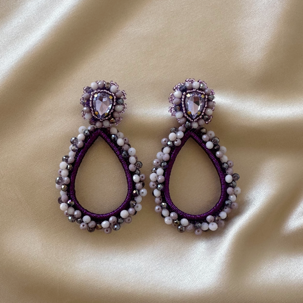 Grande Lauren Stone Earrings - Lilac Purple - Satin - Paulie Pocket