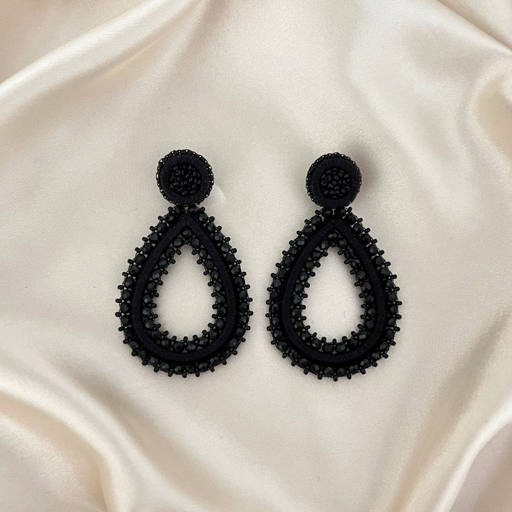 Grande Drops Tarah Earrings - Black  - Satin - Paulie Pocket