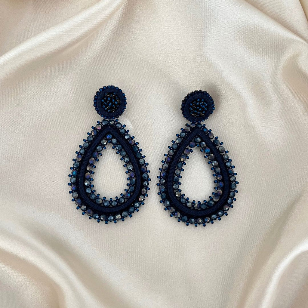 Grande Drops Tarah Earrings - Dark Blue - Satin - Paulie Pocket