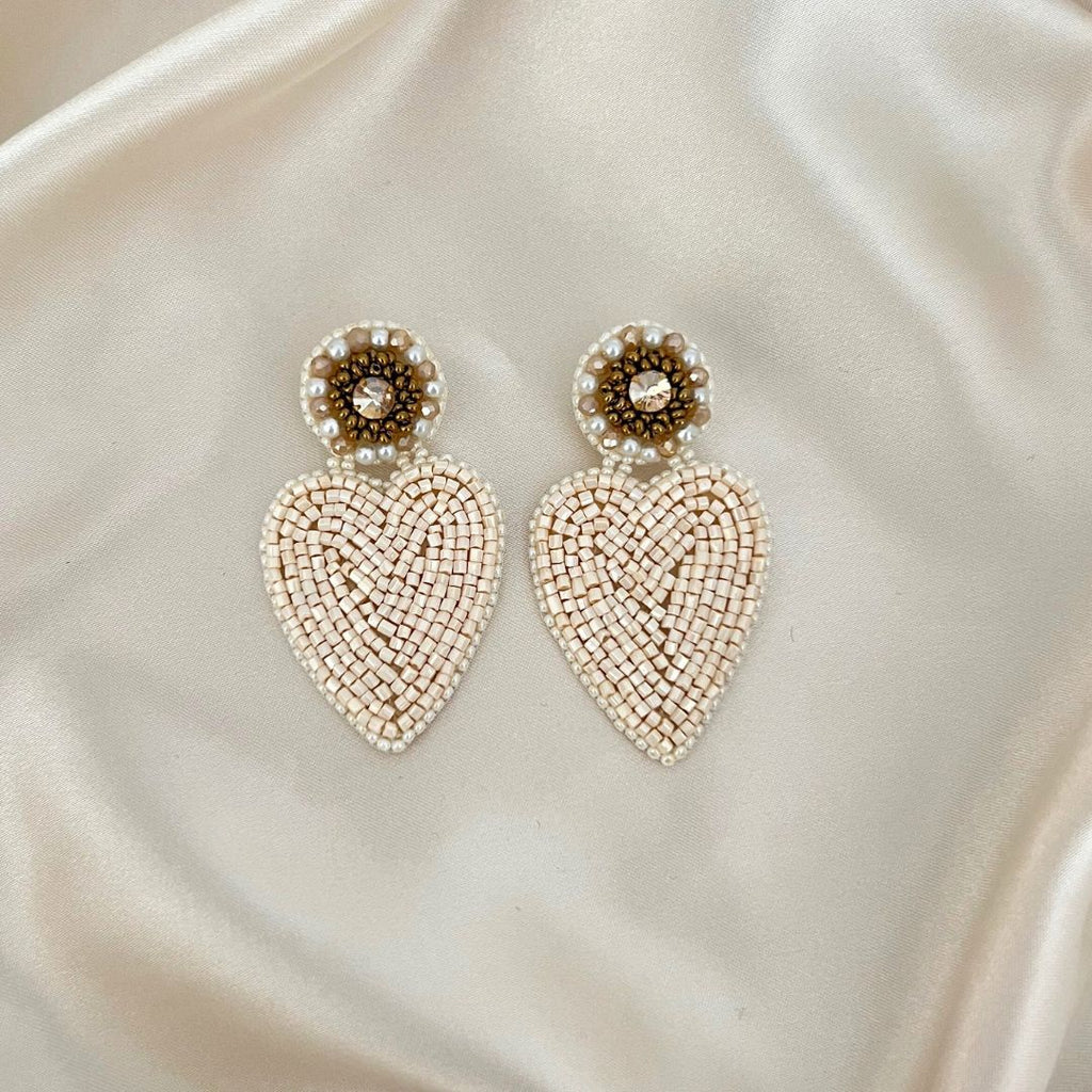 Hailey Heart Earrings - Beige Gold - Satin - Paulie Pocket